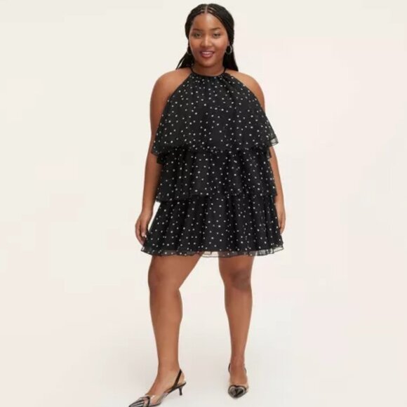 New Kate Spade Mini Polka Dot Tiered Ruffle Mini Dress x Target Black White - Picture 2 of 5